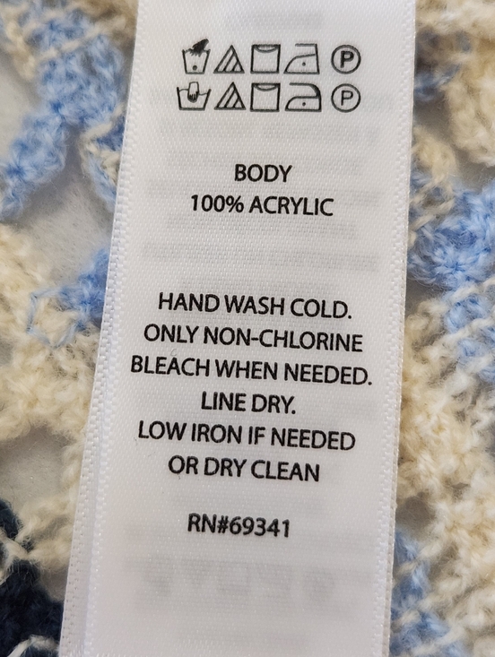 House of Harlow 1960 Cream, Navy & Light Blue Crochet Fringe Poncho Sweater - Picture 5 of 5